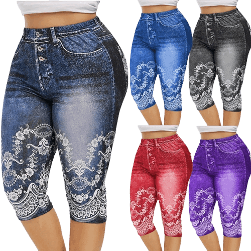 Denim Yoga Pants Jeans Leggings High Waist Capri Pants Jeggings - Legsgofashions