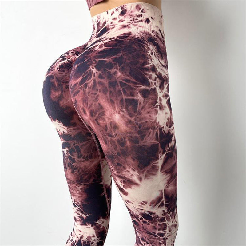 Tie-Dye Seamless Knitted Peach Hip Yoga Pants lululemon tie dye yoga pants tie dye yoga pants with pockets tie dye seamless leggings tie dye leggings