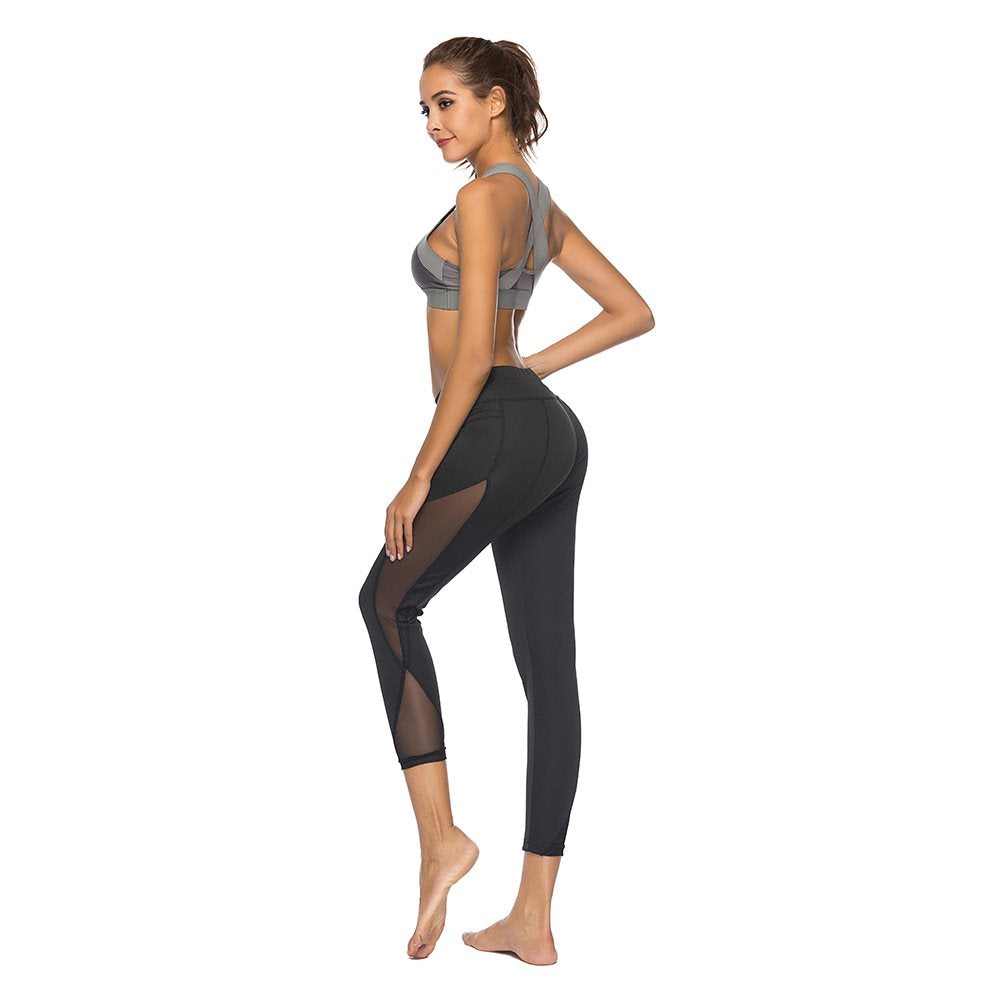 High Waist Side Mesh Women Yoga Fitness Leggings Nine - Legsgofashions