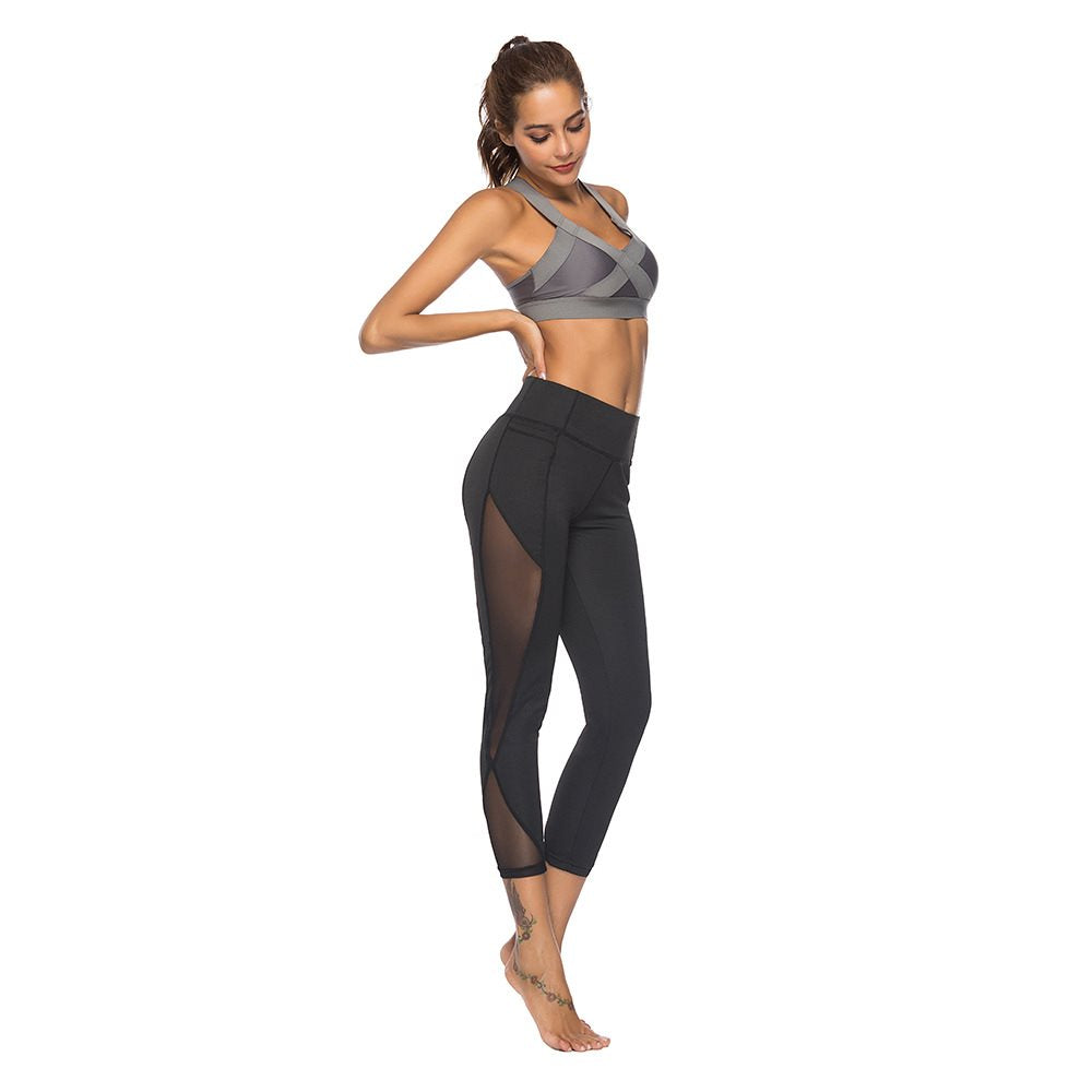 High Waist Side Mesh Women Yoga Fitness Leggings Nine - Legsgofashions