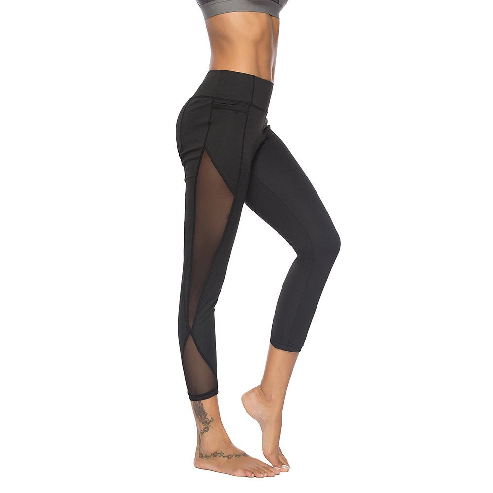 High Waist Side Mesh Women Yoga Fitness Leggings Nine - Legsgofashions