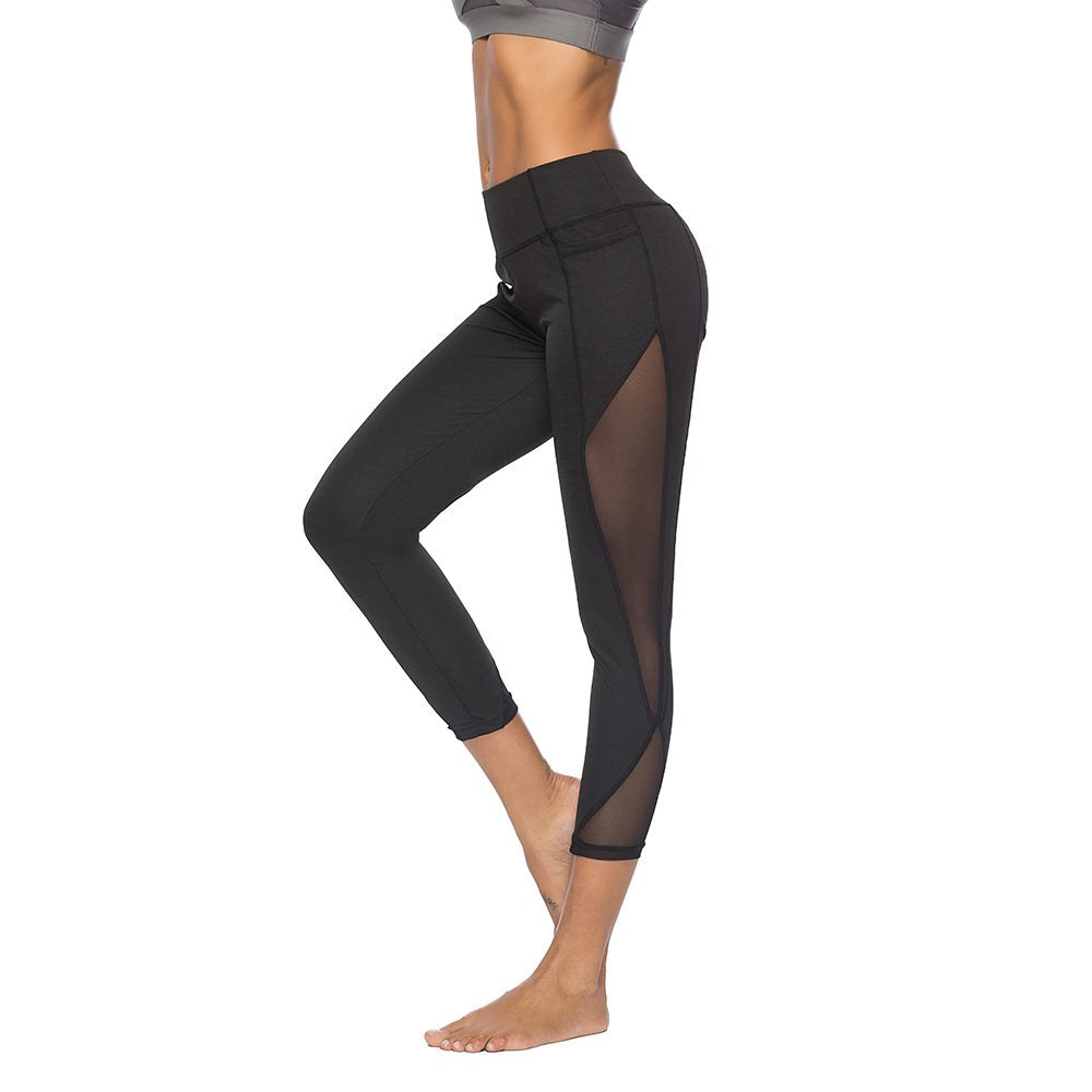 High Waist Side Mesh Women Yoga Fitness Leggings Nine - Legsgofashions