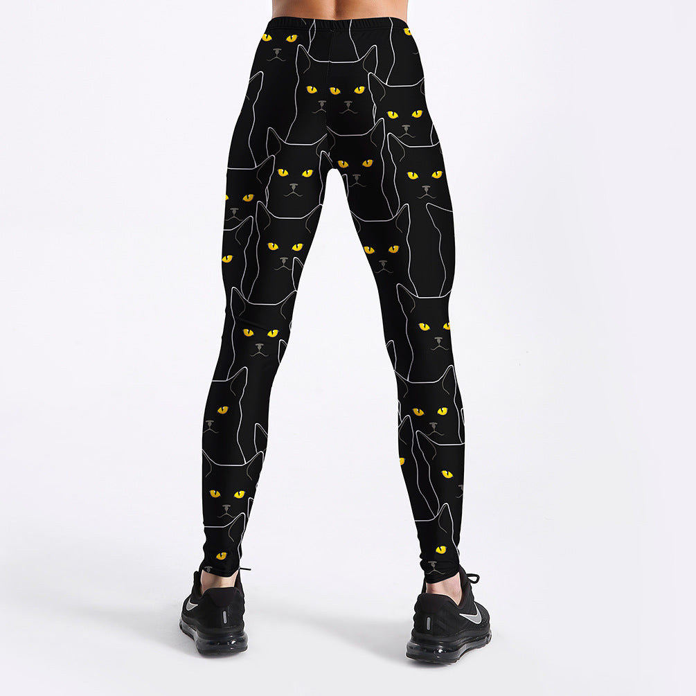 Slim Sports Leggings | Cat Print Leggings | Legsgofashions