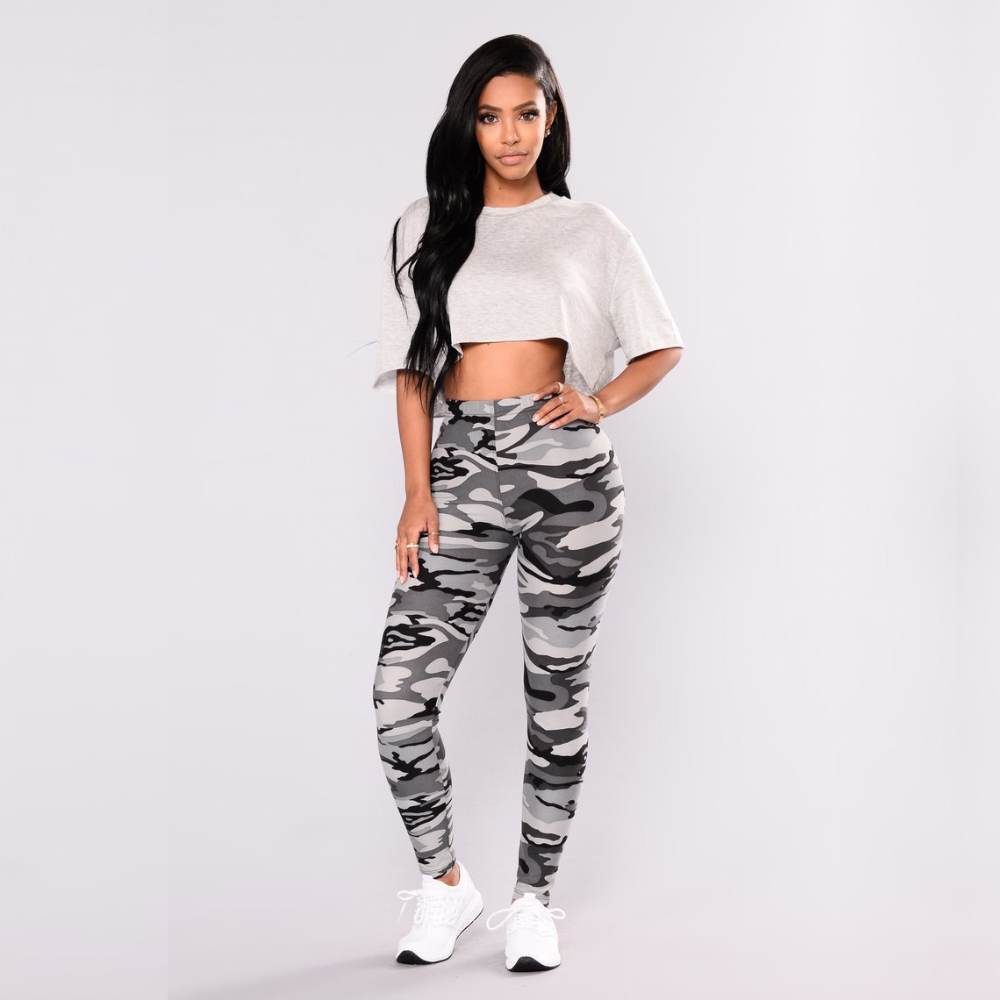 Camouflage Printed Grey Casual Legging Pants - Legsgofashions