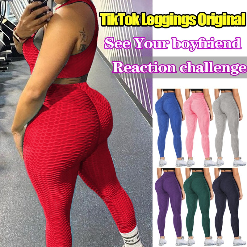 Women High Waist Anti Cellulite Scrunch Texture Bubble Tights Tik Tok Leggings