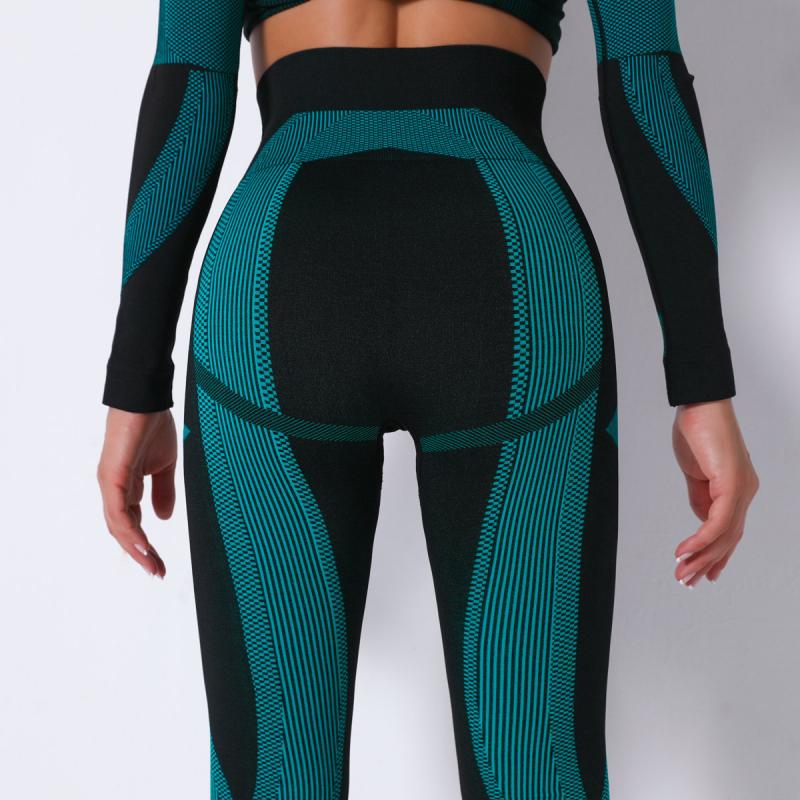 Women Stripe Yoga Pants Autumn Spring Sport Leggings Fitness High Waist Push Up GYM - Legsgofashions