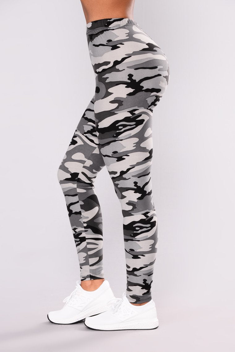 Camouflage Printed Grey Casual Legging Pants - Legsgofashions